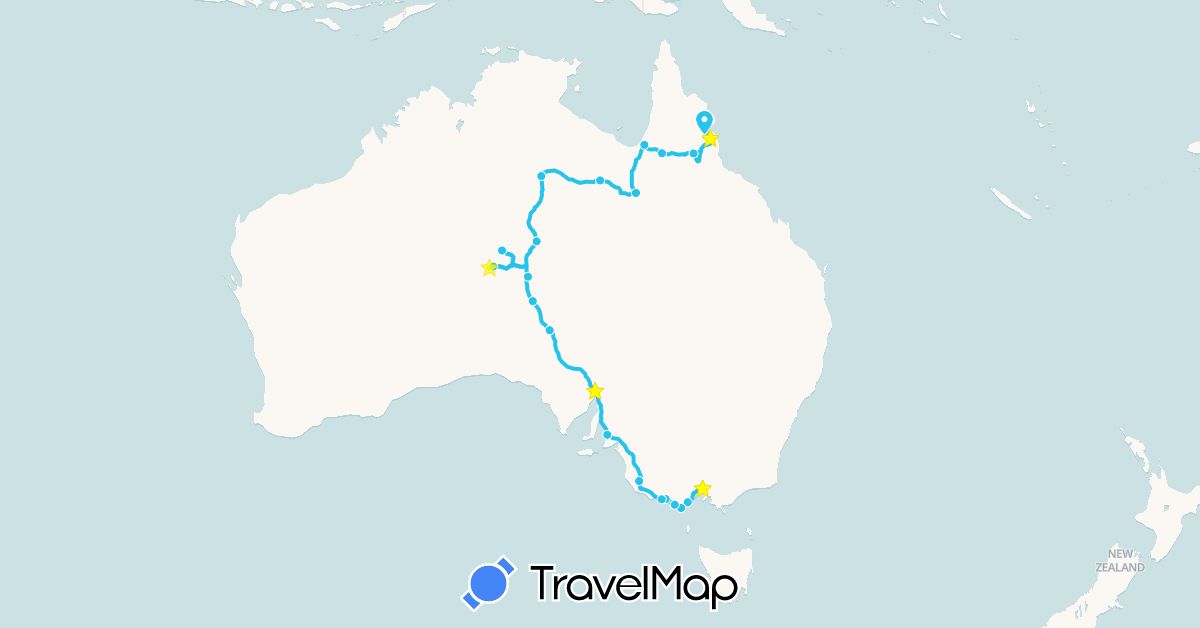 TravelMap itinerary: driving, en van & les filles in Australia (Oceania)